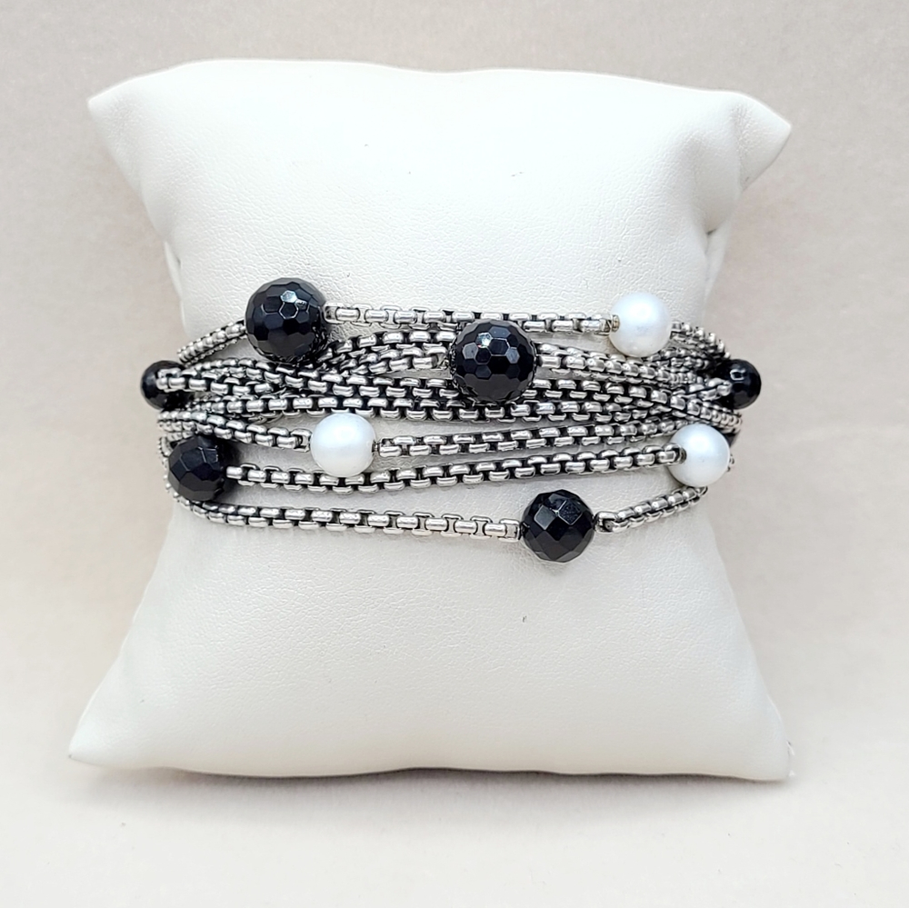 David Yurman Multi Chain Pearl Black Onyx Bracele